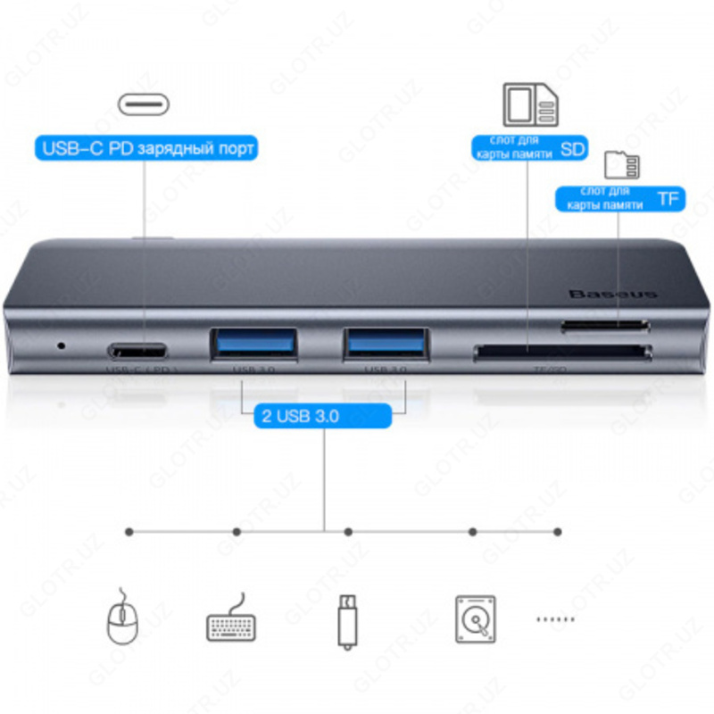  Хаб Baseus Harmonica 5-in-1 HUB Adapter CAHUB-K0G - 