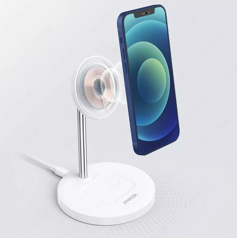 Бесроводное зарядное устройство Anker PowerWave Magnetic 2-in-1 Stand White A2543H21