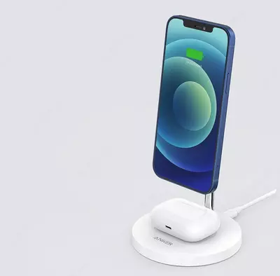 Бесроводное зарядное устройство Anker PowerWave Magnetic 2-in-1 Stand White A2543H21
