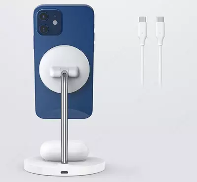 Бесроводное зарядное устройство Anker PowerWave Magnetic 2-in-1 Stand White A2543H21