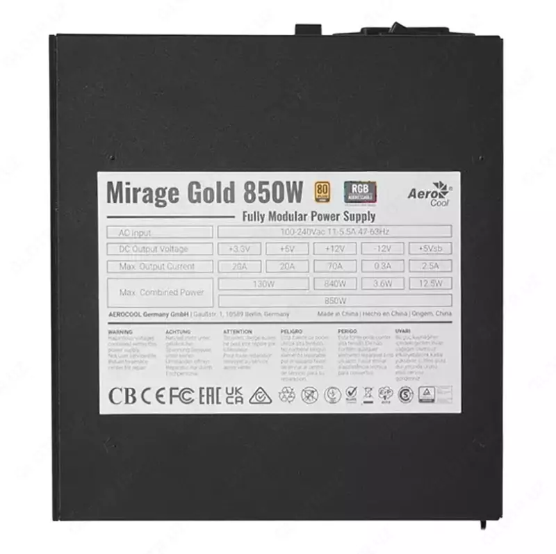Блок питания Aerocool Mirage Gold 850W ARGB APFC