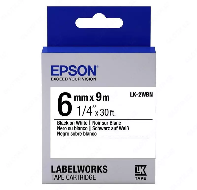 Лента Epson LK2WBN Std Blk/Wht 6/9 6mm / 9m / LW400 / LW700