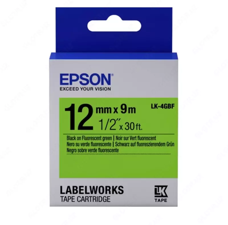 Лента Epson LK4GBF Fluor Blk/Green 12/9 - 12mm / 9m / LW400 / LW700