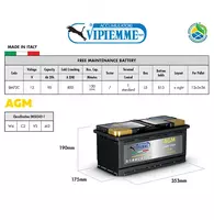 Аккумулятор для авто VIPIEMME AGM 12V95AH (353х175х190) (-+) Е BM72C (Италия) - 2 725 000 сум