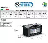 Аккумулятор для авто VIPIEMME EFB 12V80AH (315х175х190) (-+) Е BF70C (Италия) - 1 550 000 сум