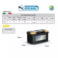 Avtomobil uchun qayta zaryadlanuvchi batareya VIPIEMME AGM 12V80AH (315х175х190) (-+) Е BM70C (Italiya) - 2 475 000 so'm