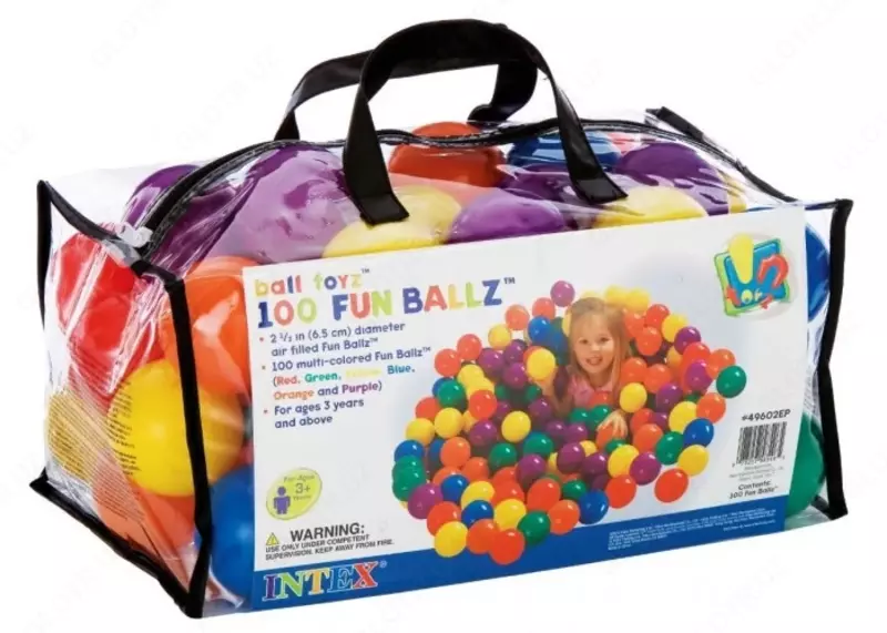 6.5 sm plastik to'plar, o'yin markazlari uchun 100 dona