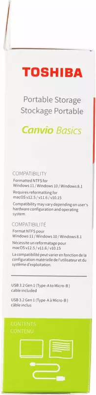 Внешний жесткий диск Toshiba Canvio Basics, 2 ТБ, USB 3.2 Gen1