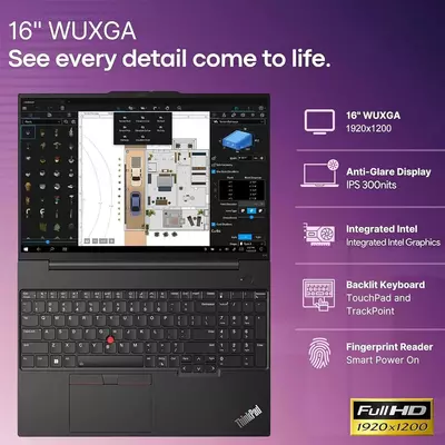 Noutbuk LENOVO THINKPAD E16 GEN2 CORE ULTRA 5-125U 16GB DDR5 512GB 16" FHD IPS BACKLIT FPR BLACK