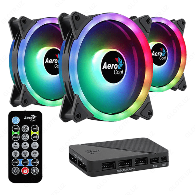 Комплект вентиляторов AeroCool Сooler for case DUO 12 PRO (3X12 cm ARGB pc fan  hub 8p  remote control )