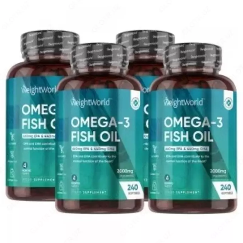  Для здоровье костей  суставов  кожы  зубы и десны Рыбий жир Weightworld Omega-3 Fish Oil 2000mg 240 капсул Тибет лавка