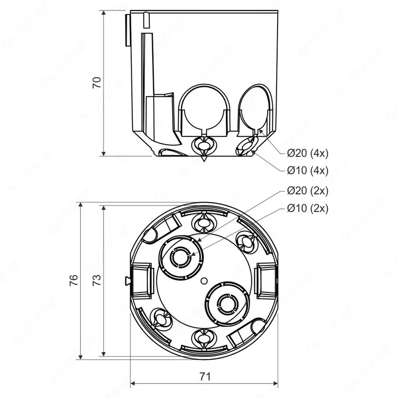 Подрозетник для гипсокартона 71х70 (Ультраглубокий) - по запросу