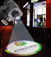 Гобо проектор (gobo proyektor) для наружной рекламы. Реклама Лого