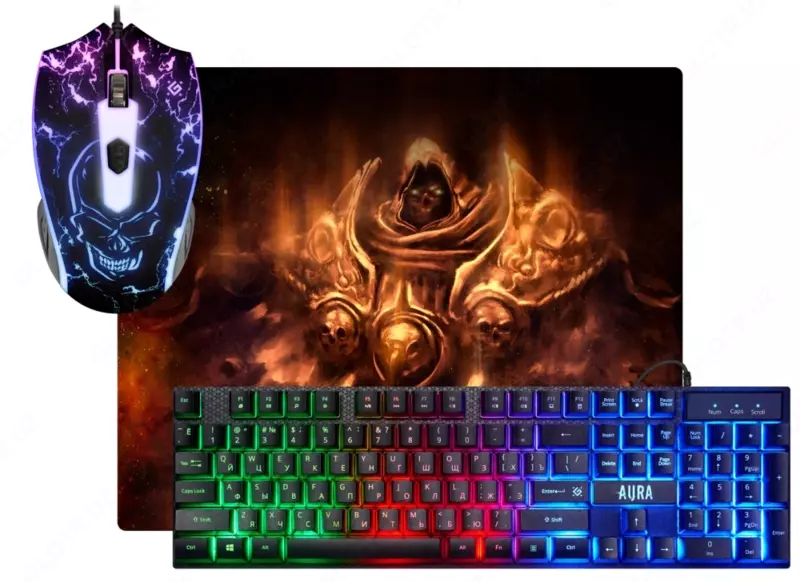 Комплект проводная клавиатура + мышь + коврик Defender Aura MKP-117