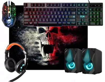 Комплект проводная клавиатура + мышь + гарнитура + колонки + коврик Defender Tor MHP-127