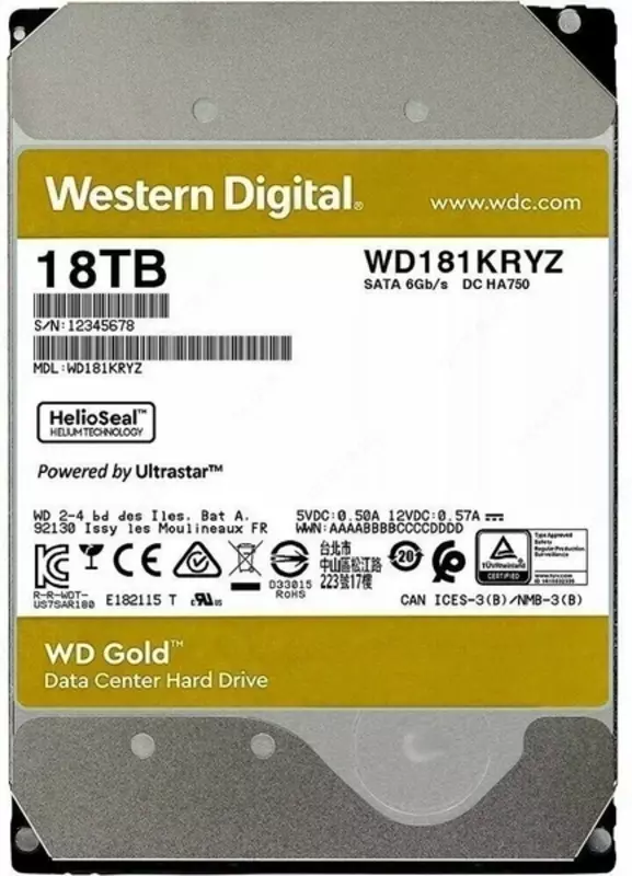 Qattiq disk HDD Western Digital Gold 18 TB (WD122KRYZ)