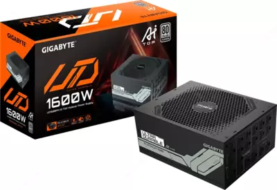 Блок питания Gigabyte GP-UD1600PM PG5, мощностью 1600 Вт, сертификат энергоэффективности 80 Plus Platinum.