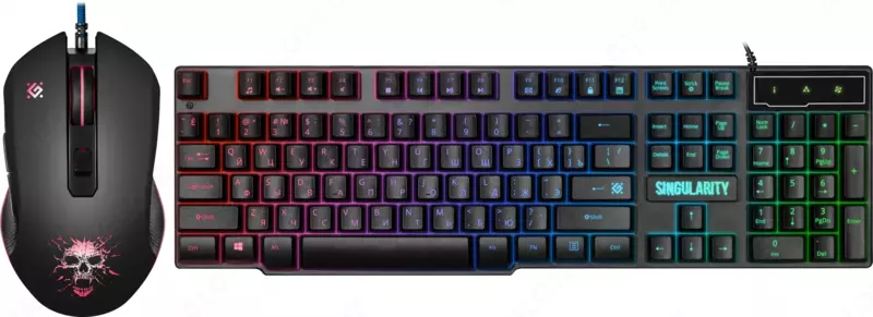  Комплект игровой клавиатура проводная + мышь + гарнитура + коврик Defender Singularity MKP-118 - 