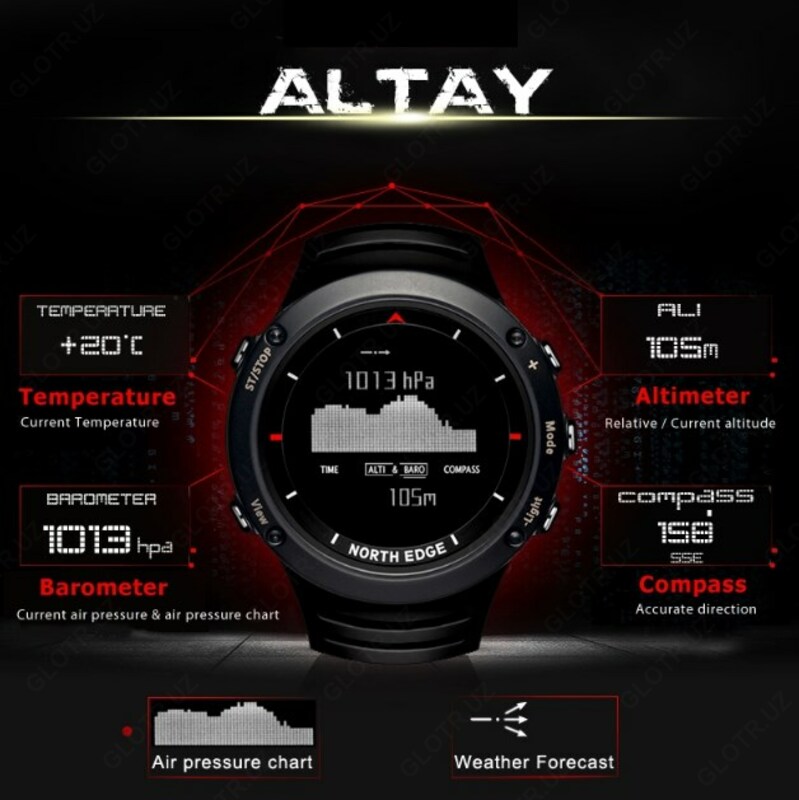 Shimoliy chekkadagi erkaklar sport soatlari (altimetr barometr  termometr  ob-havo kompas)