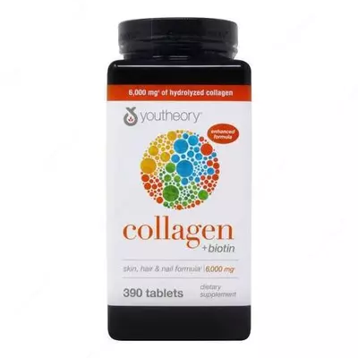 Коллаген c биотином (Collagen + Biotin) для кожи и волос (для суставов, ногтей, кровеносных сосудов), 390 таблеток от компании Youtheory