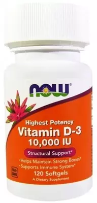 Витамин Д-3, Vitamin D-3, Now Foods, высокоэффективный, 10000 МЕ, 120 гелевых капсул купить в Ташкенте