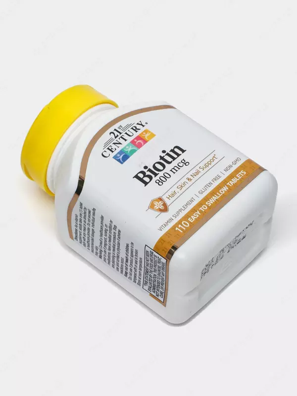  Для нормального метаболизма углеводов  белков и жиров необходим 21st Century Биотин  800 мкг  110 таблеток Chakana savdo
