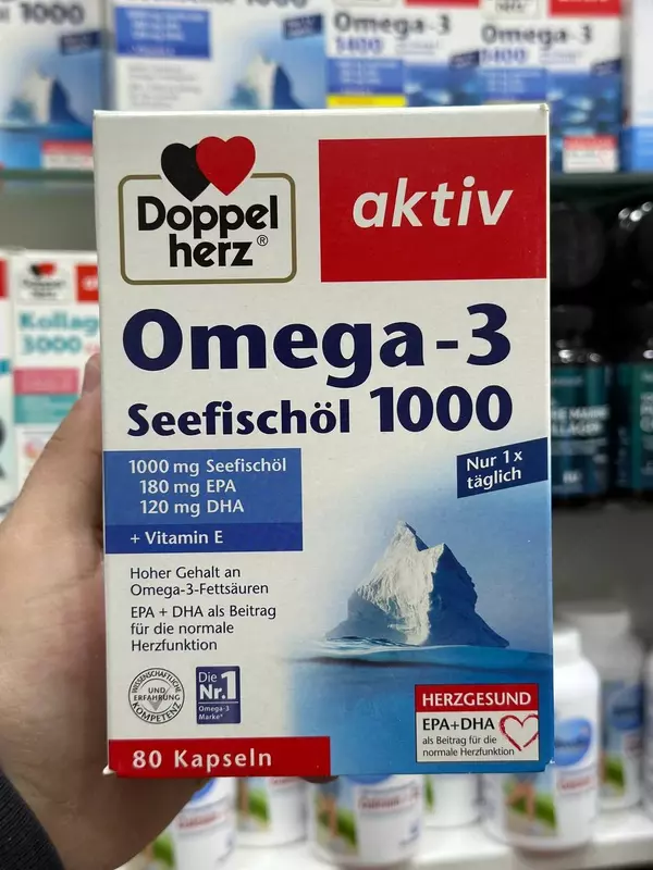  Биологически активная добавка Doppelherz aktiv Omega-3 Seefischöl 1000 (80 капсул) из Германии купить в Ташкенте - 