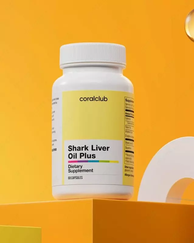  Витаминное масло жира печени акулы (БАД) Coral Club Shark Liver Oil Plus  60 капсул (Испания) - 