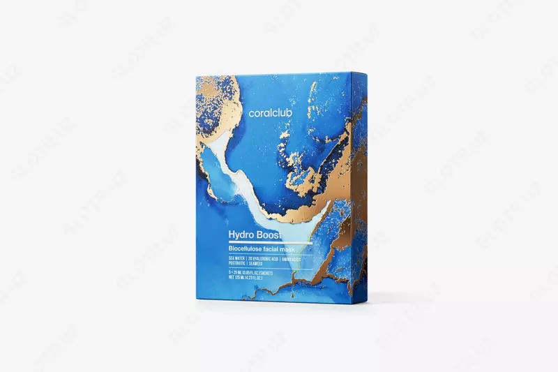 Coral Club Hydro Boost Biocellulose yuz niqobi  har biri 25 ml dan 5 ta paketcha. (Tayvan (XXR))