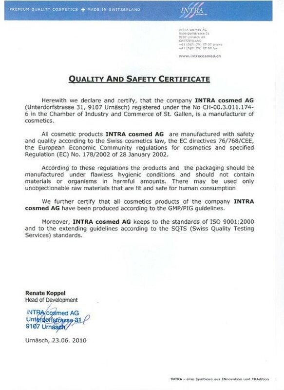 Сертификат INTRA COSMED