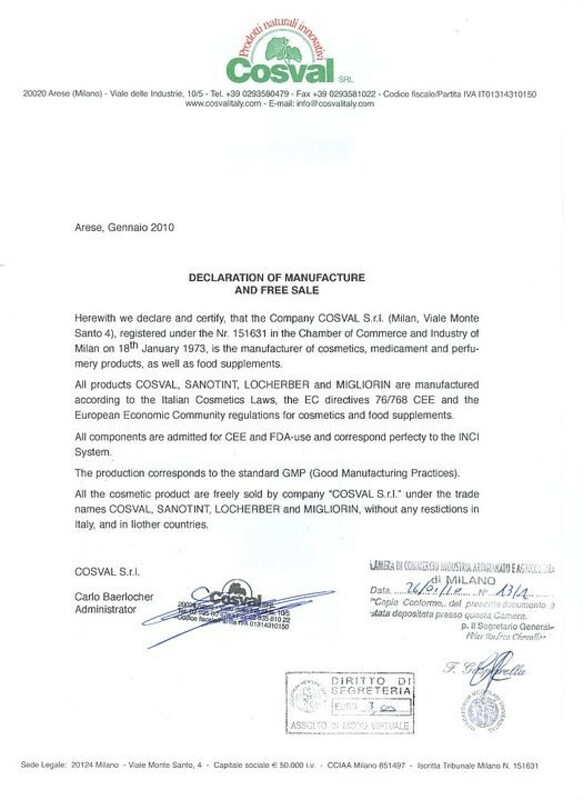 Сертификат Cosval