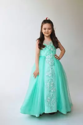 Нежное платье бирюзового цвета для девочки - Цена по запросу