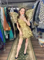  Платье золотистое из натуральных перьев ручной работы. - 