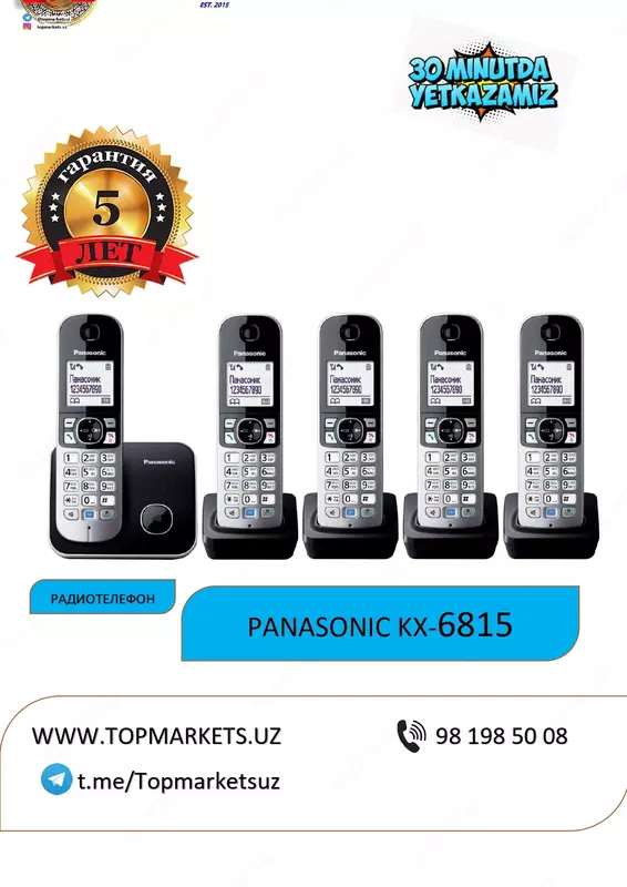 Радиотелефон с пятью трубками Panasonic KX-TG6815 (5 радиотрубок в комплекте)