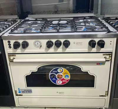 Газовая плита Gefest Оге 9050 конвекция (чёрный матовый черный стальной бежевый)