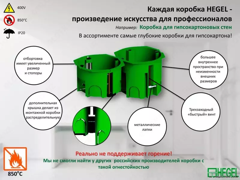 КУ-1205и 68 x 60 мм от HEGEL Подрозетник удлиненный для монтажа в гипсокартон с пепеходником - от {0} сум