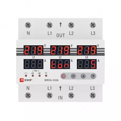 Трехфазное реле напряжения и тока с дисп. MRVA-3 63A EKF
