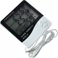HTC-2 LCD Raqamli Termometr va Gigrometr - Ichki va Tashqi Harorat va Namlikni O'lchash Qurilmasi Soatli Sensor Probi bilan - 65 000 so'm