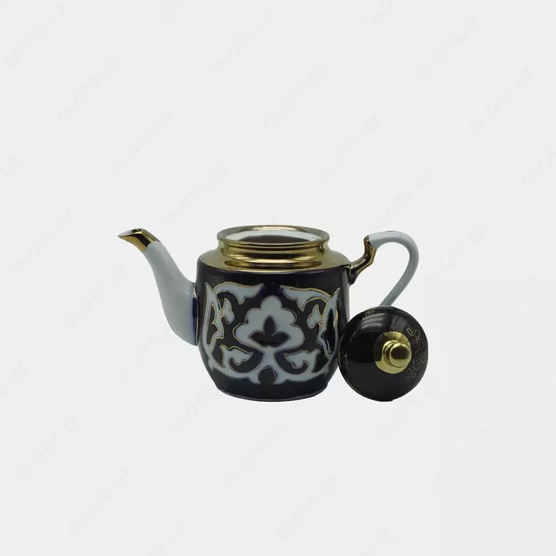 Узбекский чайник из фарфора с узорами хлопка ручной работы.