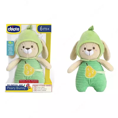 Интерактивная игрушка Chicco "Грушевая Зайка", раннее развитие, говорящая, мягкая, для малышей