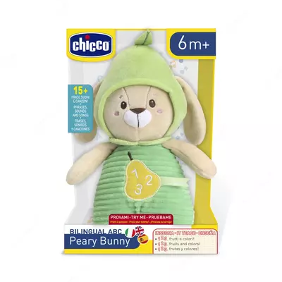 Интерактивная игрушка Chicco "Грушевая Зайка", раннее развитие, говорящая, мягкая, для малышей