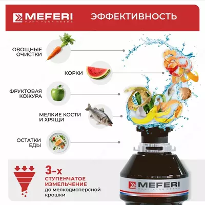  Измельчитель отходов MEFERI MFD380  мощность 380 Вт  для всех типов моек - 