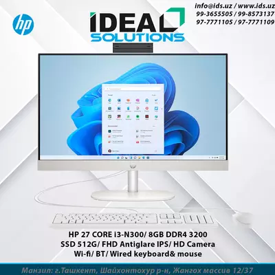 HP 27 CORE i3-N300/ 8GB DDR4 3200/ SSD 512GB - 14 055 000 сум / шт.