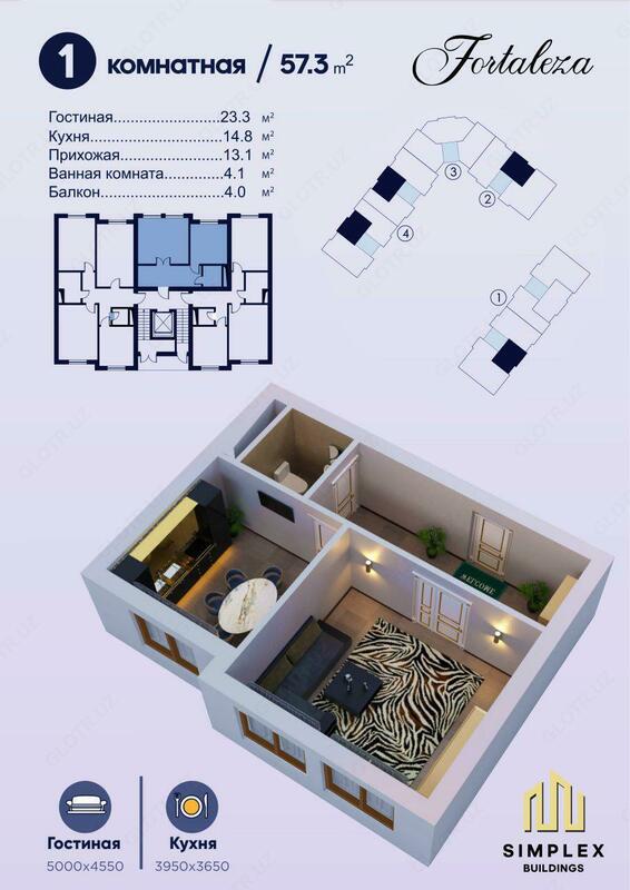 1 xonali kvartira 57 3 kv.m  6 qavat