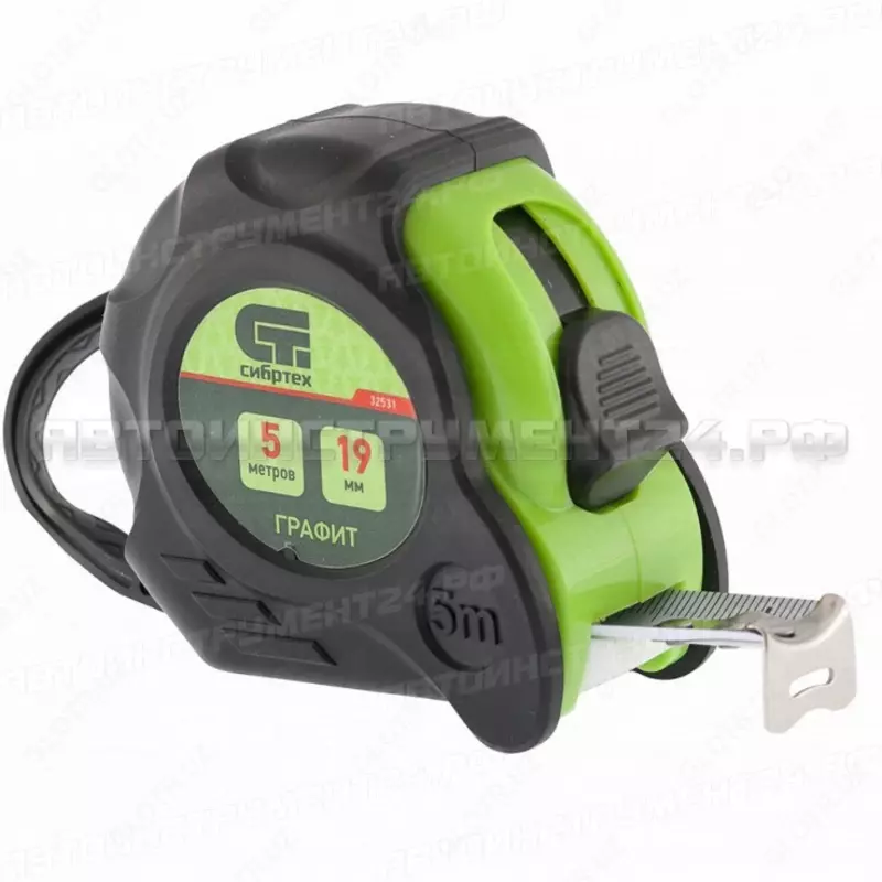 Рулетка Графит  обрезиненный корпус  амортизатор  5 м х 19 мм. СИБРТЕХ