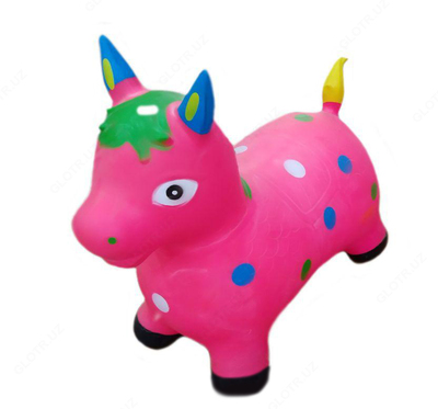 Резиновая игрушка ослик розового цвета с цветными крапинками