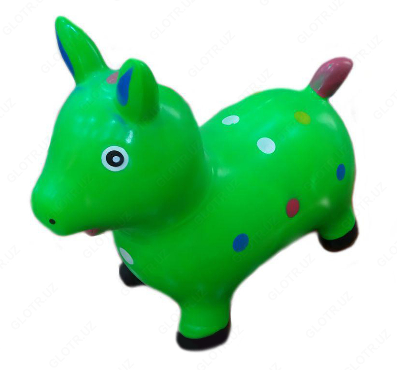 Резиновая игрушка ослик зеленого цвета с цветными крапинками - по запросу