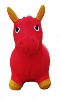 Мягкая игрушка ослик красного цвета.