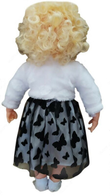 Детская кукла игрушка для девочек с платьем черного цвета и с шубкой белого цвета - Цена по запросу