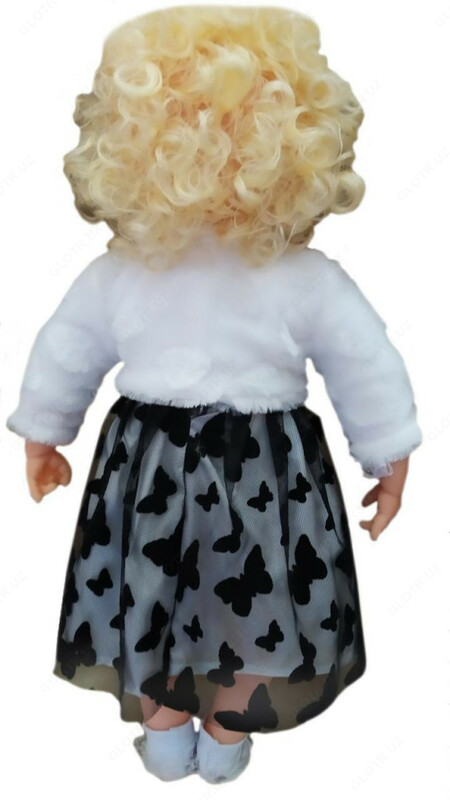 Детская кукла игрушка для девочек с платьем черного цвета и с шубкой белого цвета - по запросу